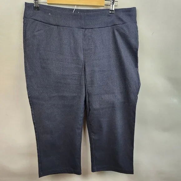 One 5 One Denim Blue Miracle AB Shaper Stretch Pull On Capri Pants Sz XL - Picture 1 of 5